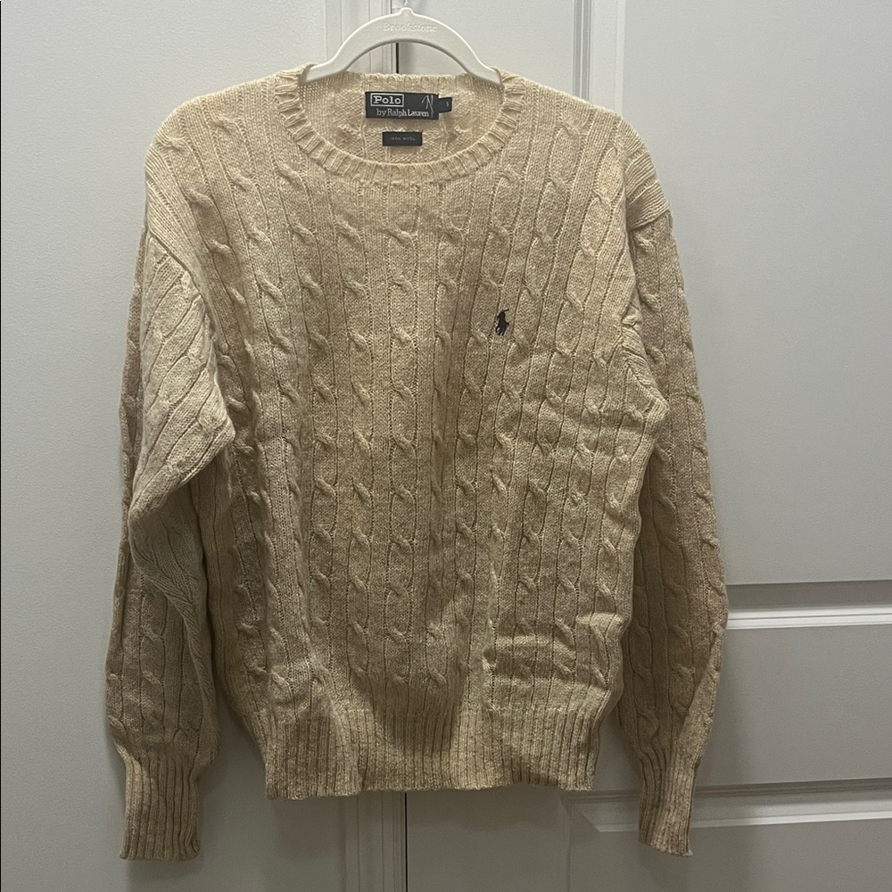 Polo by Ralph Lauren Men's Cable Knit Wool Sweater Beige